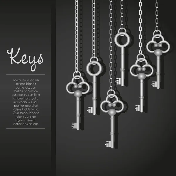 Anciennes clés avec chaîne maillon — Image vectorielle
