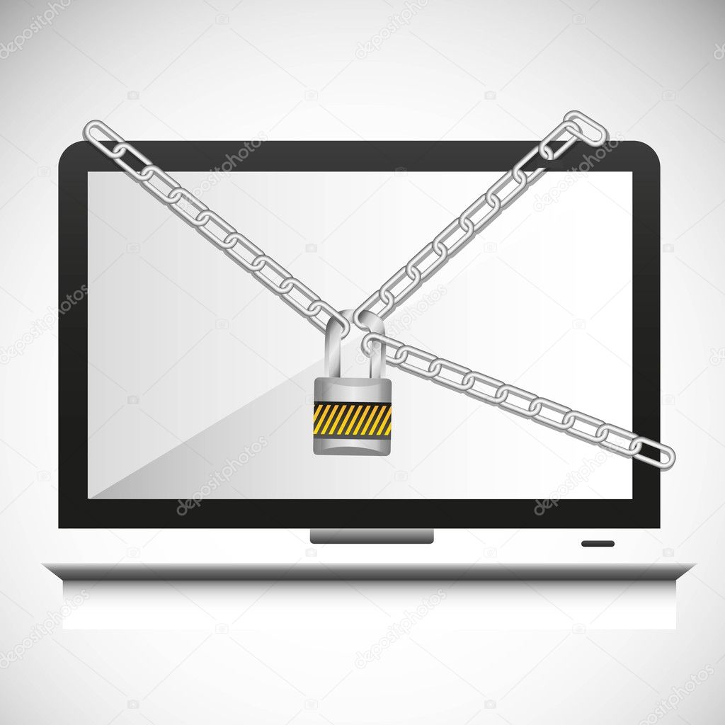 Chains with a padlock on computer