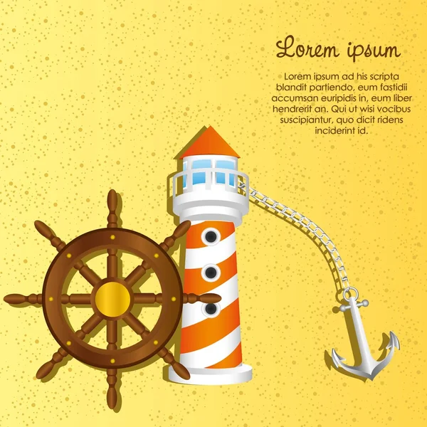 Lighthouse boat anchor and rudder — Stock Vector
