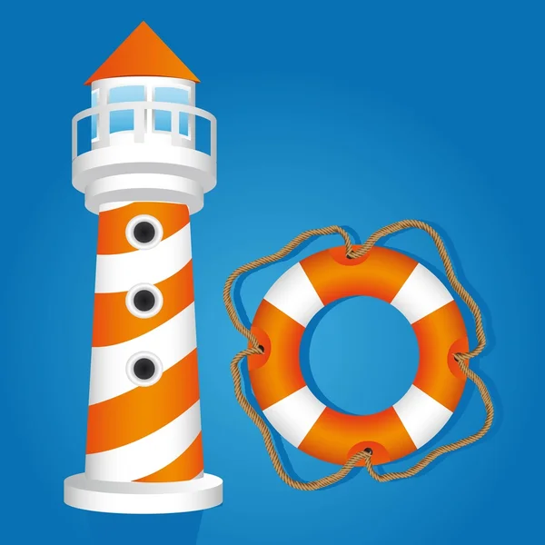 Lighthouse boat and floa — Stock Vector