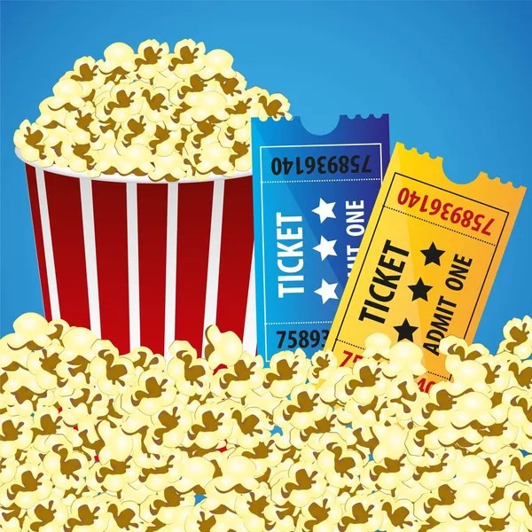 Popcorn mit Tickets — Stockvektor