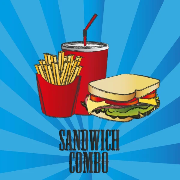 Bir sandviç ile fast food combo — Stok Vektör