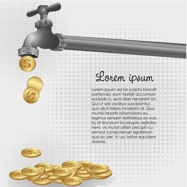 Illustrazione concettuale di un rubinetto sgocciolante monete — Vettoriale Stock