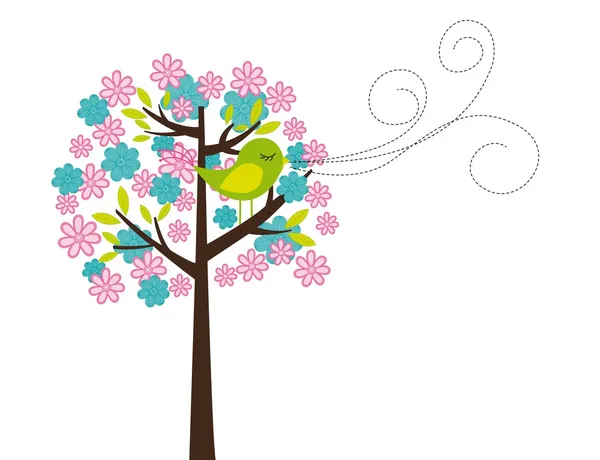 可爱的树和鸟 — 图库矢量图片