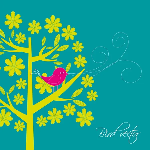 Χαριτωμένο πουλί με δέντρο — Διανυσματικό Αρχείο