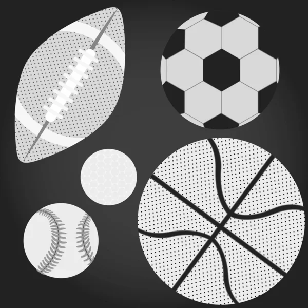 Grupo de bolas esportivas em preto e branco —  Vetores de Stock