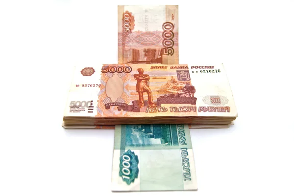 Gelddruckmaschine. Russische Banknoten — Stockfoto