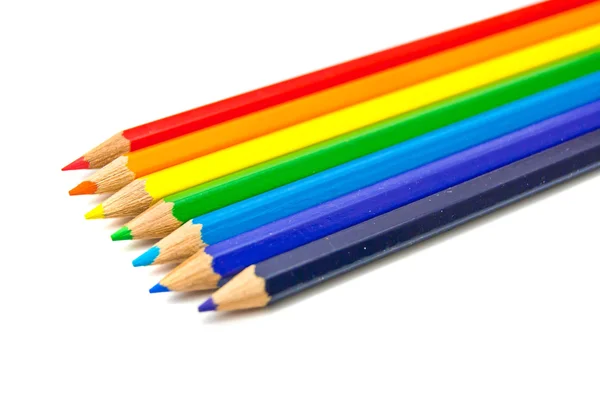 Rainbow pencils on white — Stock Photo, Image