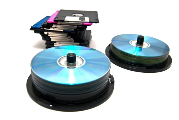 Discos flexíveis e cd — Fotografia de Stock