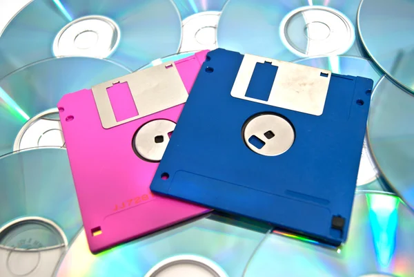 Diskettes on cd's — Stock Photo, Image
