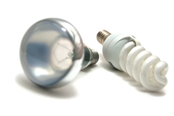 stock image Two light bulbs on white