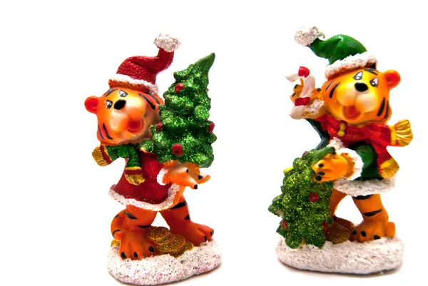 Twee standbeelden van Kerstmis tijgers — Stockfoto