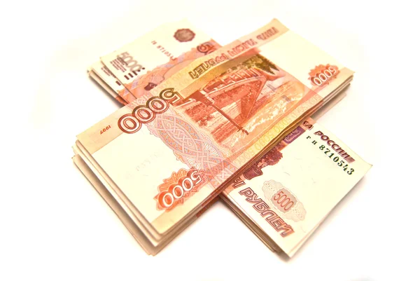 Dos pilas de billetes rusos — Foto de Stock