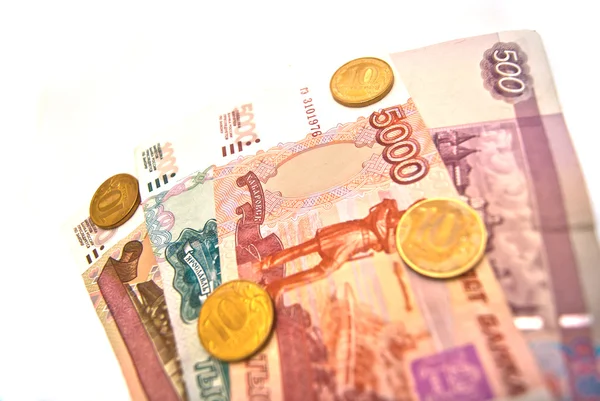 Münzen und Banknoten aus Russland — Stockfoto