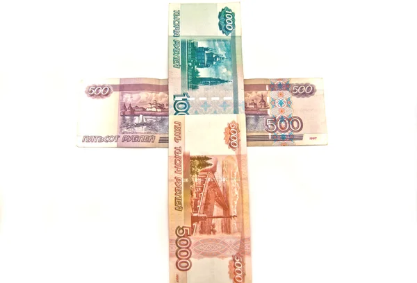 Cross of Russian banknotes — Stock Photo, Image