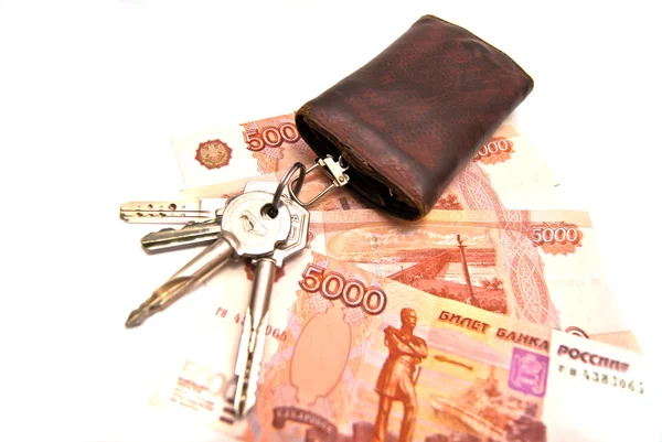 Bunch of keys and banknotes — Stock Photo, Image