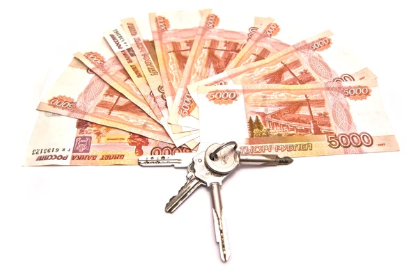 Tree of banknotes and house keys — Stock Photo, Image