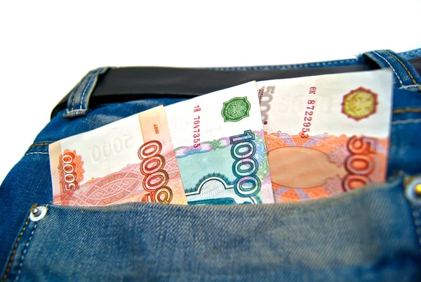 stock image Money in a blue jeans pocket