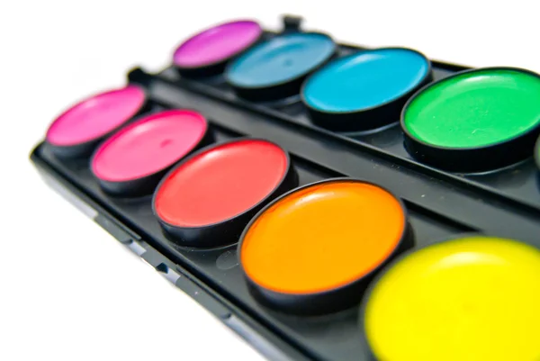Box of colorful paints — Stock Photo, Image