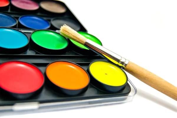 Watercolors and brush close-up — Stock Photo, Image