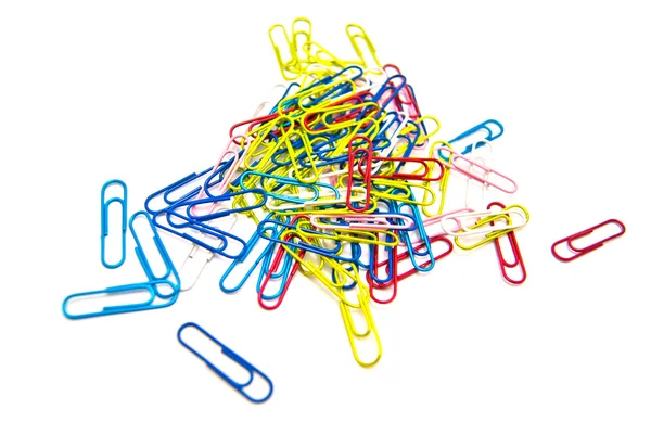 Colorful paper clips on white Royalty Free Stock Images