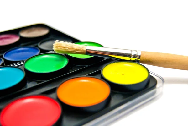 Watercolors and brush — Stock Photo, Image