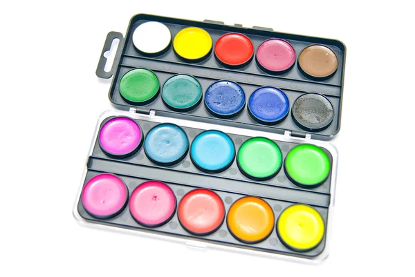 Box of colorful paints — Stock Photo, Image