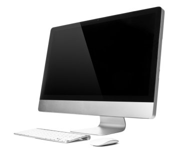 Desktop computer with wireless keyboard and mouse clipart