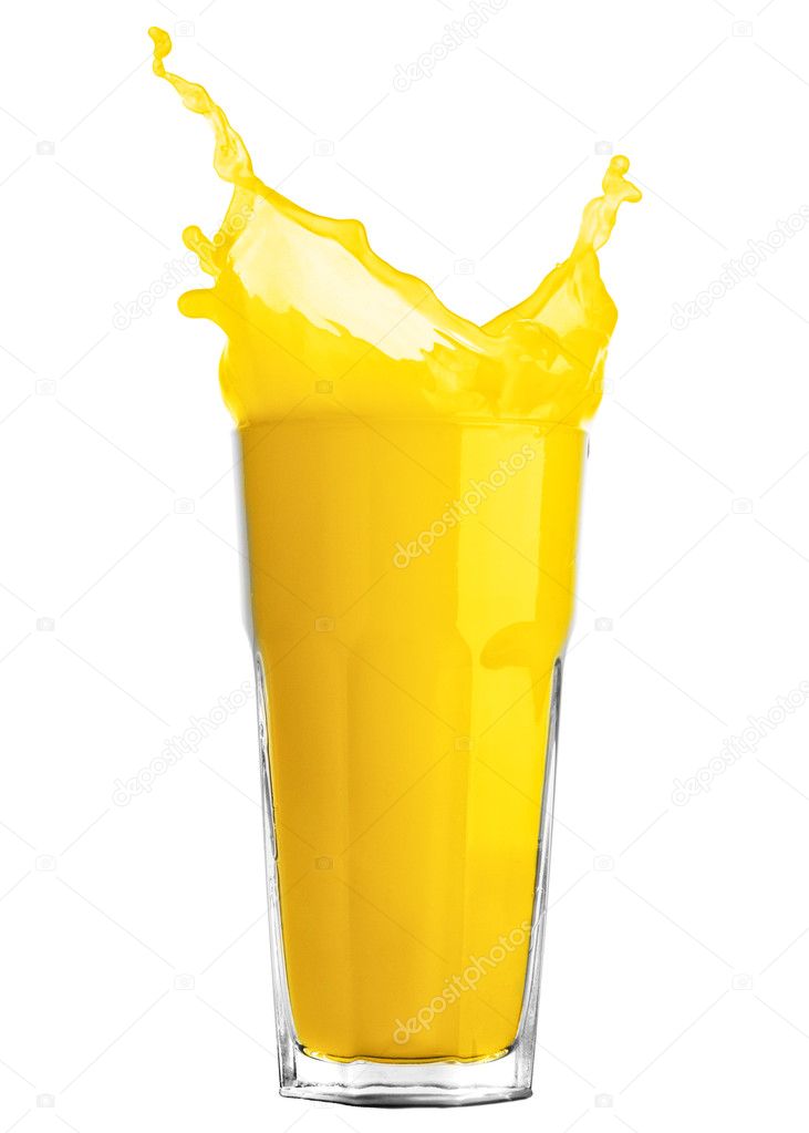 Orange juice splash isolated on white