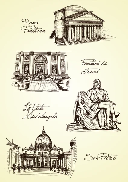 Ręcznie rysowane zabytki Rzymu — Wektor stockowy