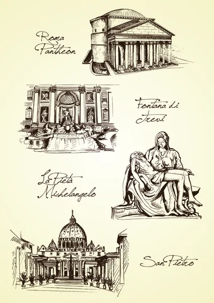 Χέρι που μνημεία της Ρώμης — Διανυσματικό Αρχείο