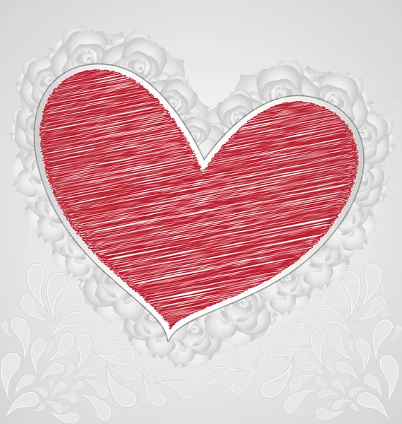 心と花のバレンタインの日カード — ストックベクタ