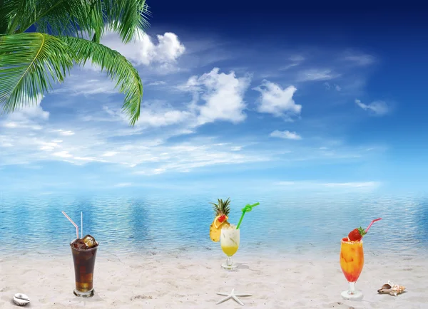 Playa tropical y bebidas —  Fotos de Stock