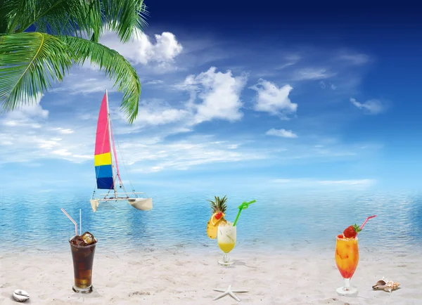 Playa tropical y bebidas — Foto de Stock