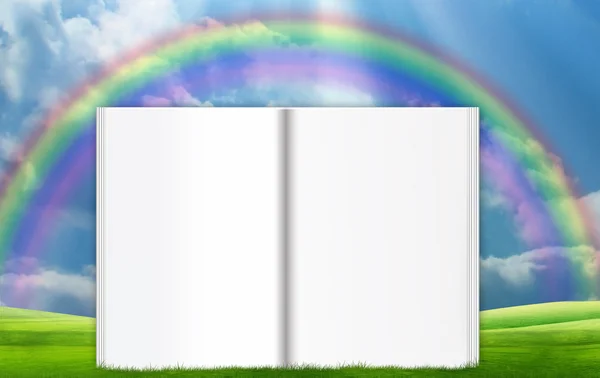 Regenboog en veld — Stockfoto