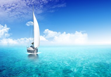 Sailing boat in the ocean clipart