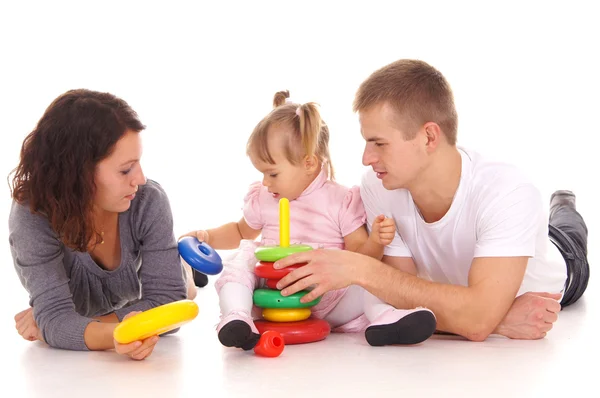 Rodinná hra na podlahu — Stock fotografie