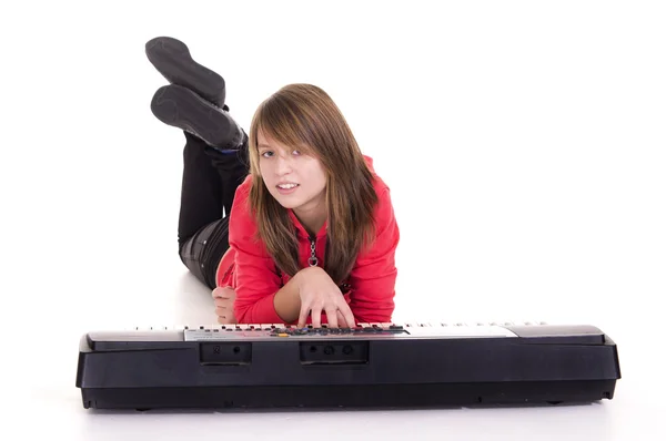 Chica con sintetizador — Foto de Stock