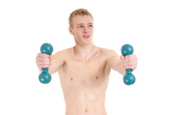 Guy with dumb bells — Stock Photo, Image