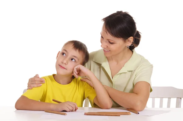 Mom and son drawing — Stock Photo, Image