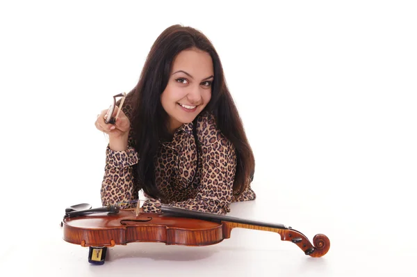 Menina bonita e violino — Fotografia de Stock