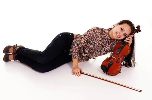 拿着小提琴的年轻女子 — 图库照片