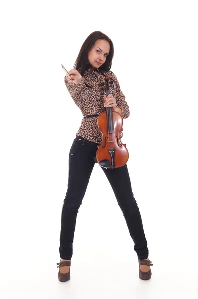 Menina bonito com violino — Fotografia de Stock