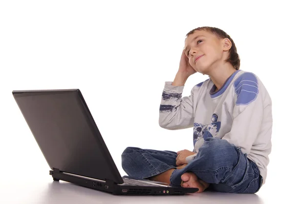 Kid with computer — Stock Photo, Image