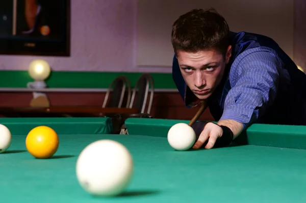 Billiards table and man — Stock Photo, Image