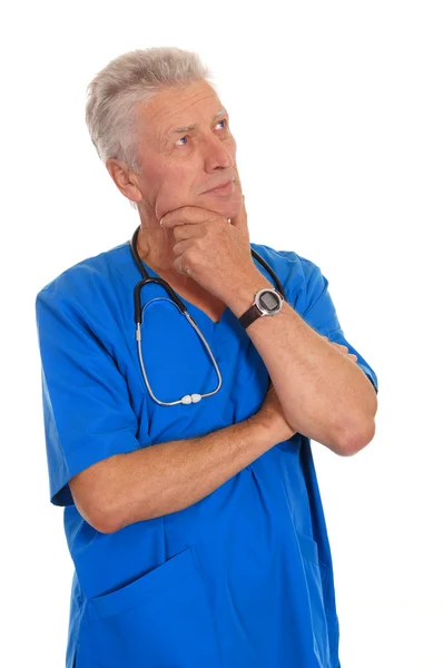 Old doctor on white — Stock Photo, Image