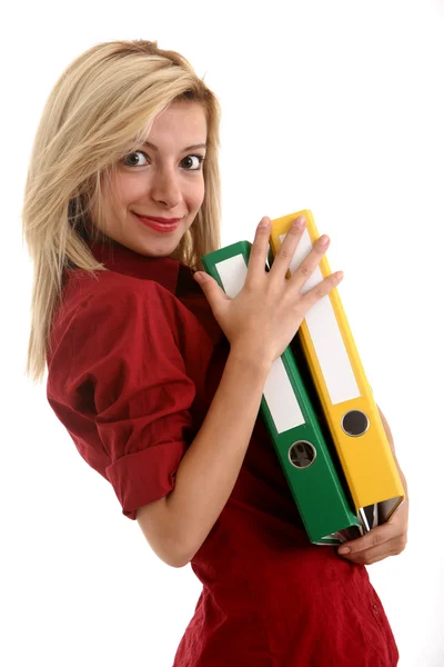 Office girl carrying folders — Stock Photo, Image