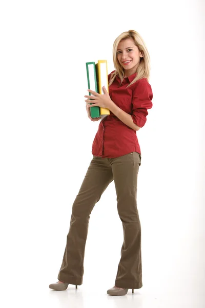 Office girl carrying folders — Stock Photo, Image