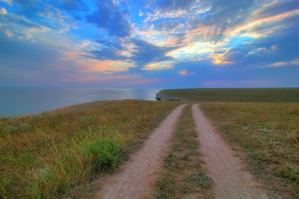 stock image Field road to steppes on seacoast