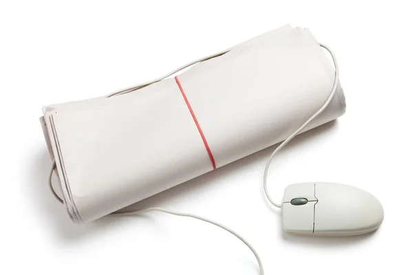 Computer mouse and Newspaper Roll — Stock Photo, Image